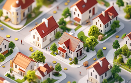 loop of houses in a community 3d with gold coins on the ground.png